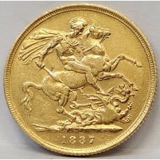 AUSTRALIA 1887 . ONE 1 SOVEREIGN . SYDNEY . GOLD . MASSIVE DIE CRACKS